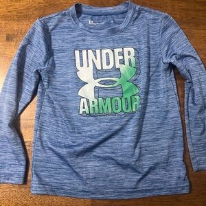 Under Armour Kids Blue and Green Logo Long Sleeve Tee